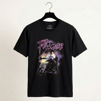 PRINCE - LOGO OUTLINE PURPLE RAIN - Maglietta Carbon Black (retro stampa)