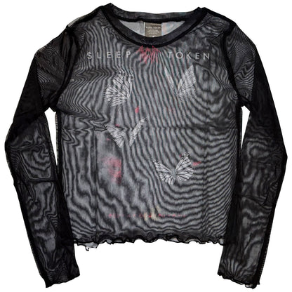 SLEEP TOKEN - BUTTERFLIES - Ladies Long Sleeve Crop Top Black