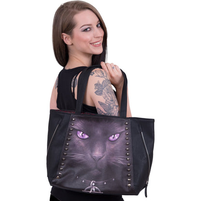BLACK CAT - Tote Bag - Top quality PU Leather Studded - Spiral USA