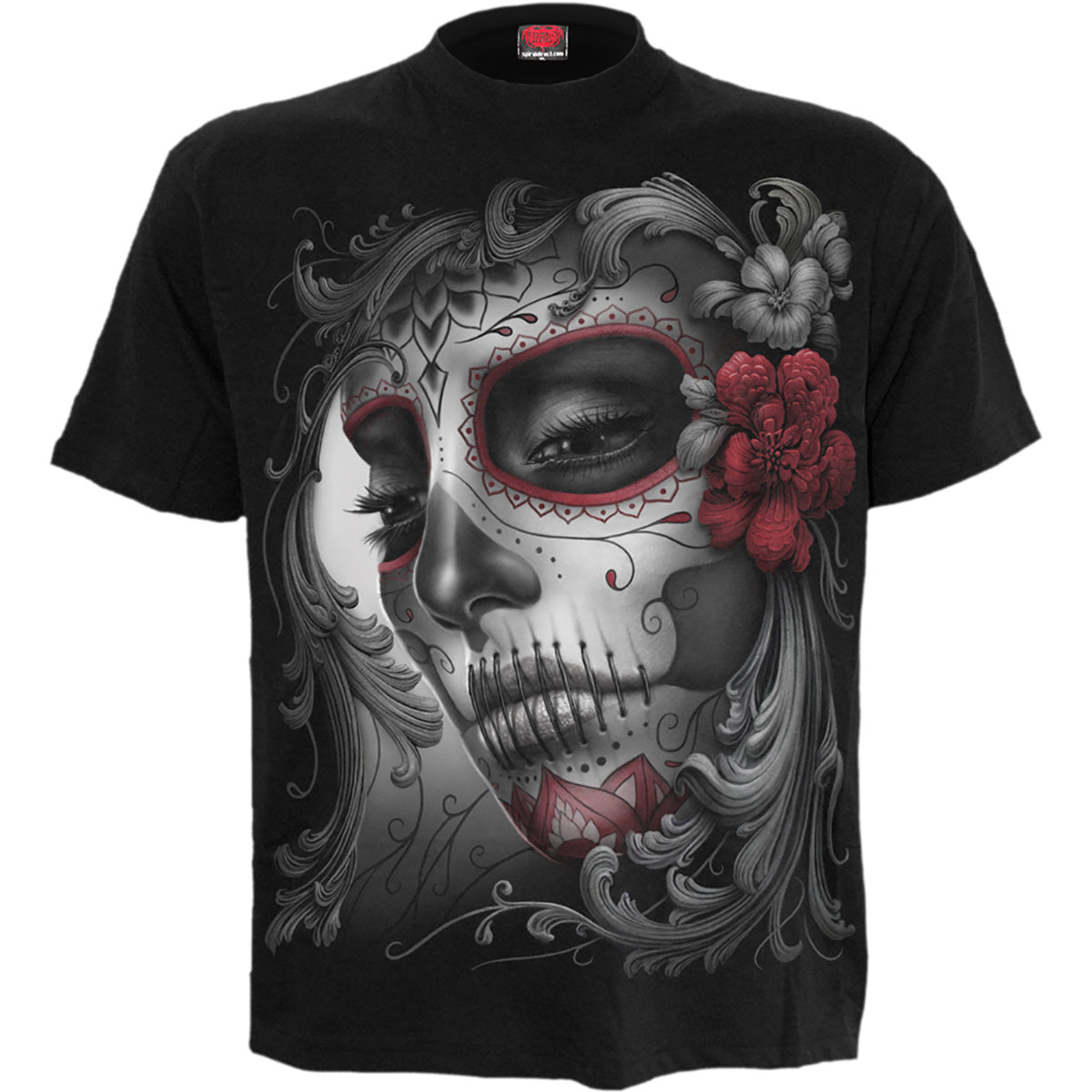 SKULL ROSES - Front Print T-Shirt Black