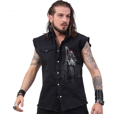 DEAD KISS - Sleeveless Stone Washed Worker Black