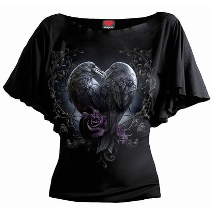 RAVEN HEART - Boat Neck Bat Sleeve Top Black - Spiral USA