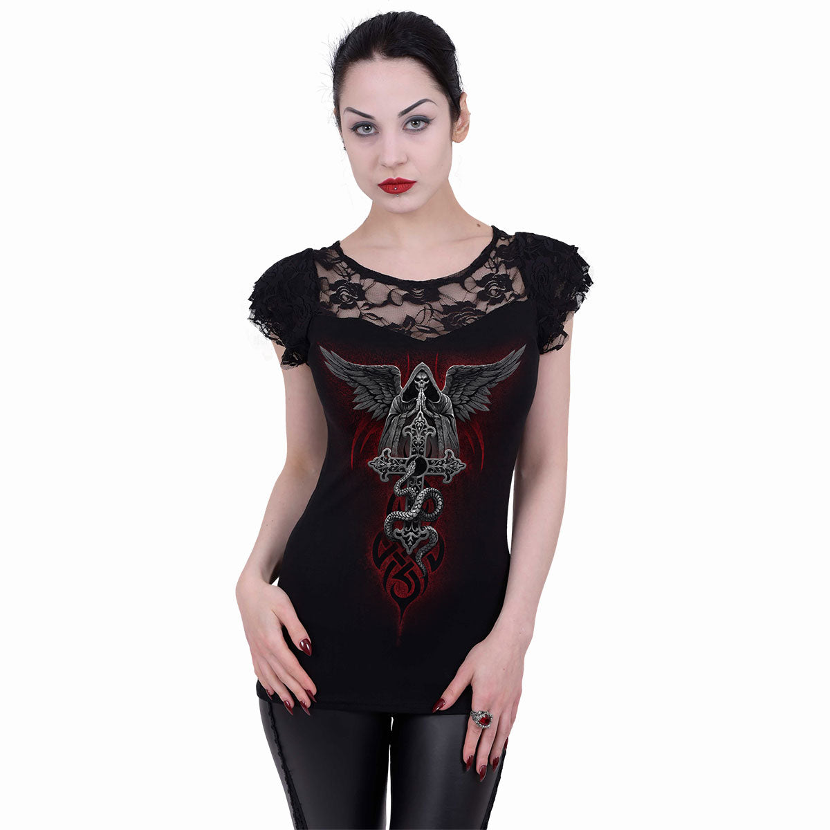 THE DEAD - Lace Layered Cap Sleeve Top Black