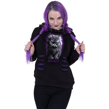 ANGER MANAGEMENT - Large Hood Ripped Hoody Purple-Black