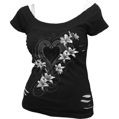 PURE HEART 2in1 White Ripped Top