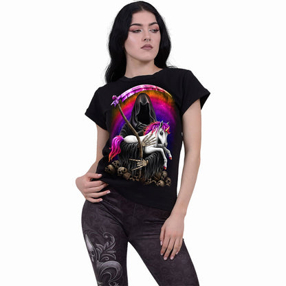 DARK RAINBOW - Boatneck Cap Sleeve Top Black