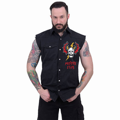 HELL FIRE CLUB - Sleeveless Stone Washed Worker Black