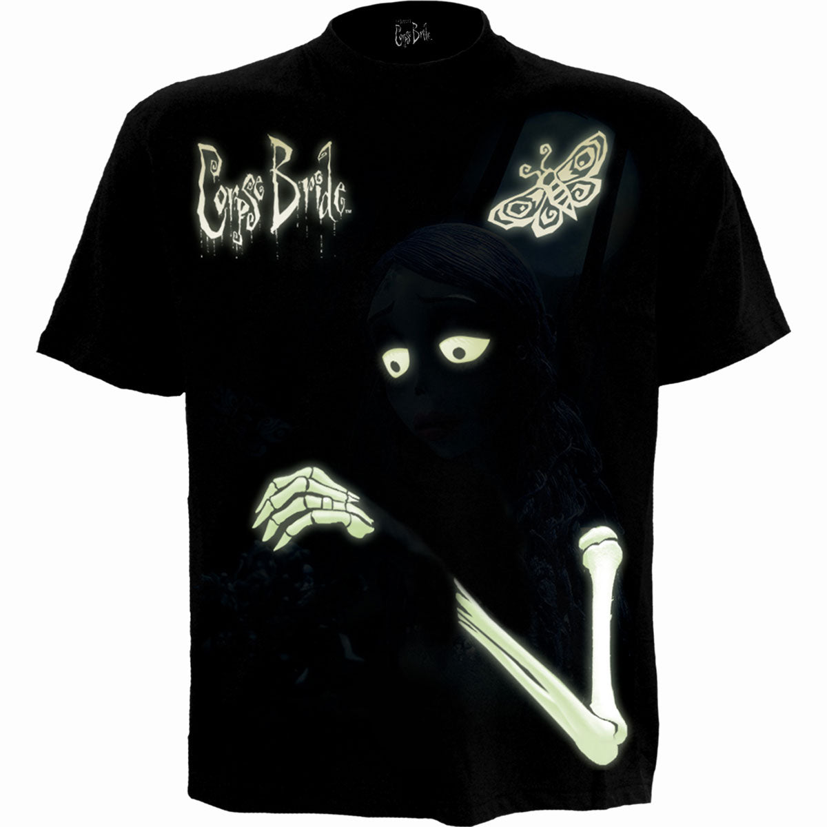 CORPSE BRIDE - GLOW IN THE DARK - Front Print T-Shirt Black