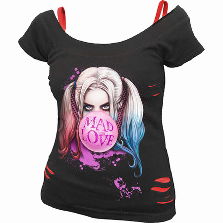 HARLEY QUINN MAD LOVE 2in1 Red Ripped Top