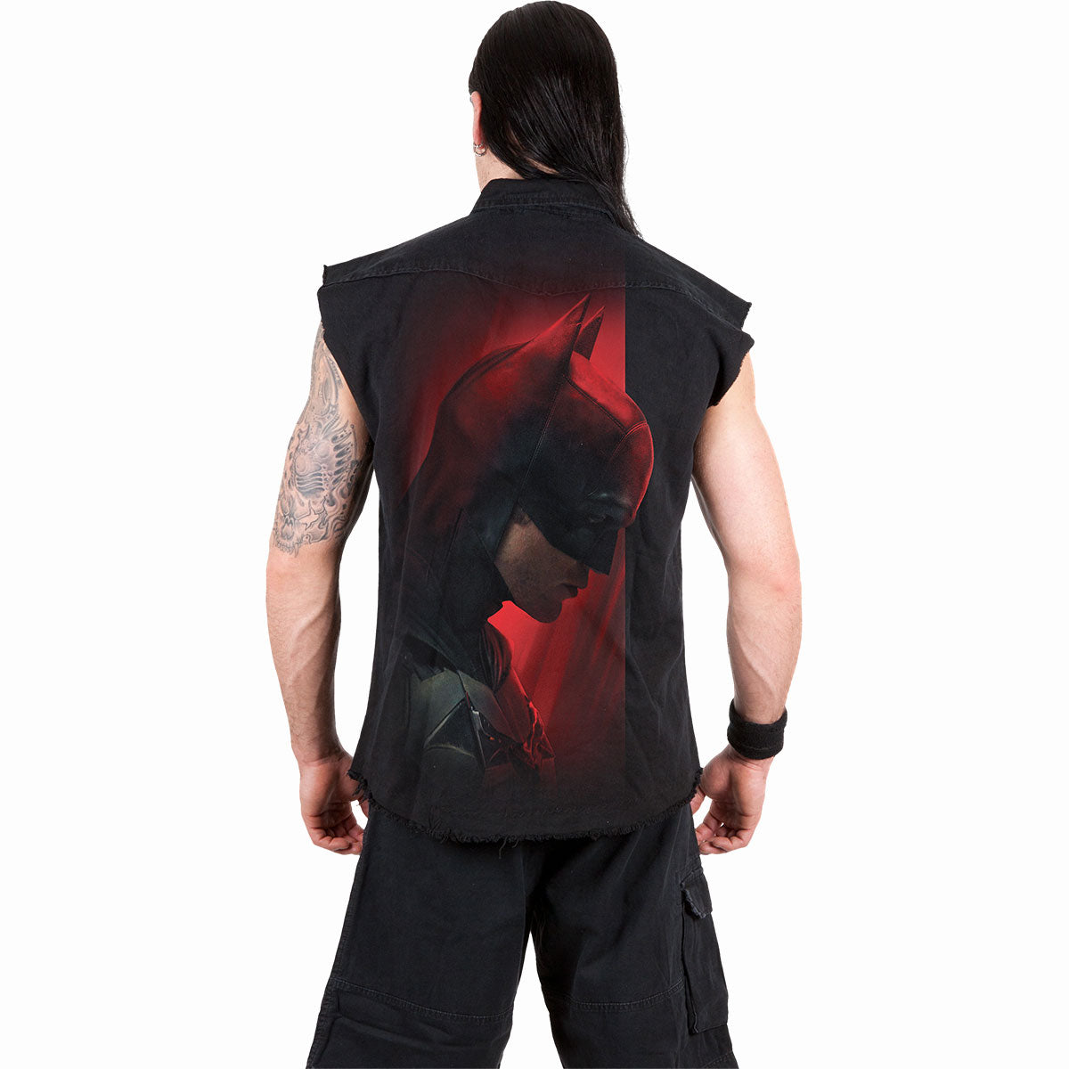 THE BATMAN - PROFILE LOGO - Sleeveless Stone Washed Worker Black