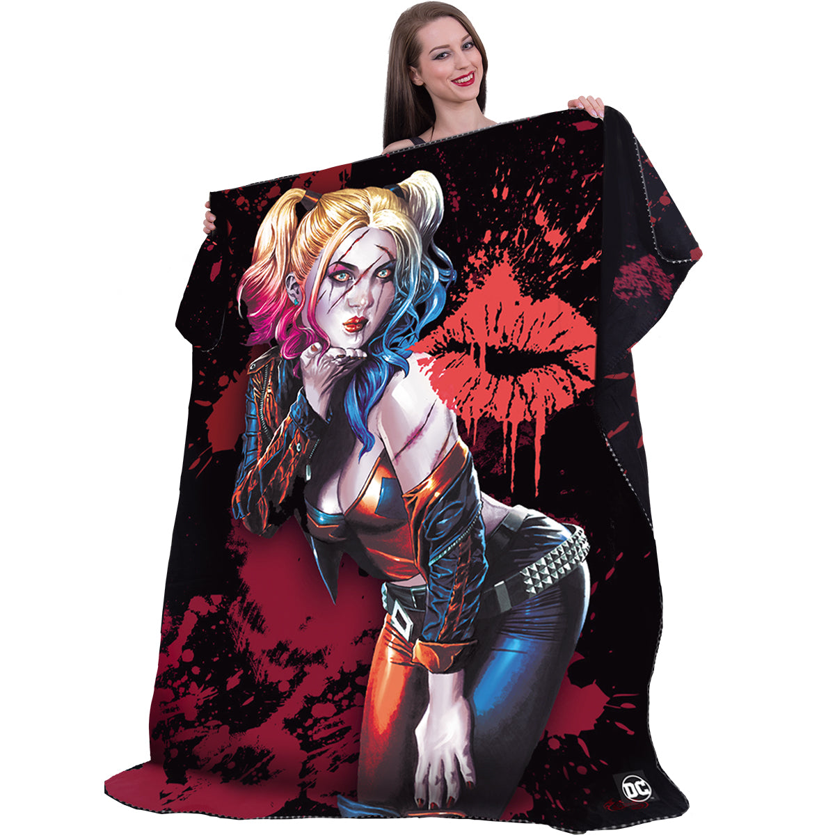 HARLEY QUINN KISS Manta polar con estampado a doble cara