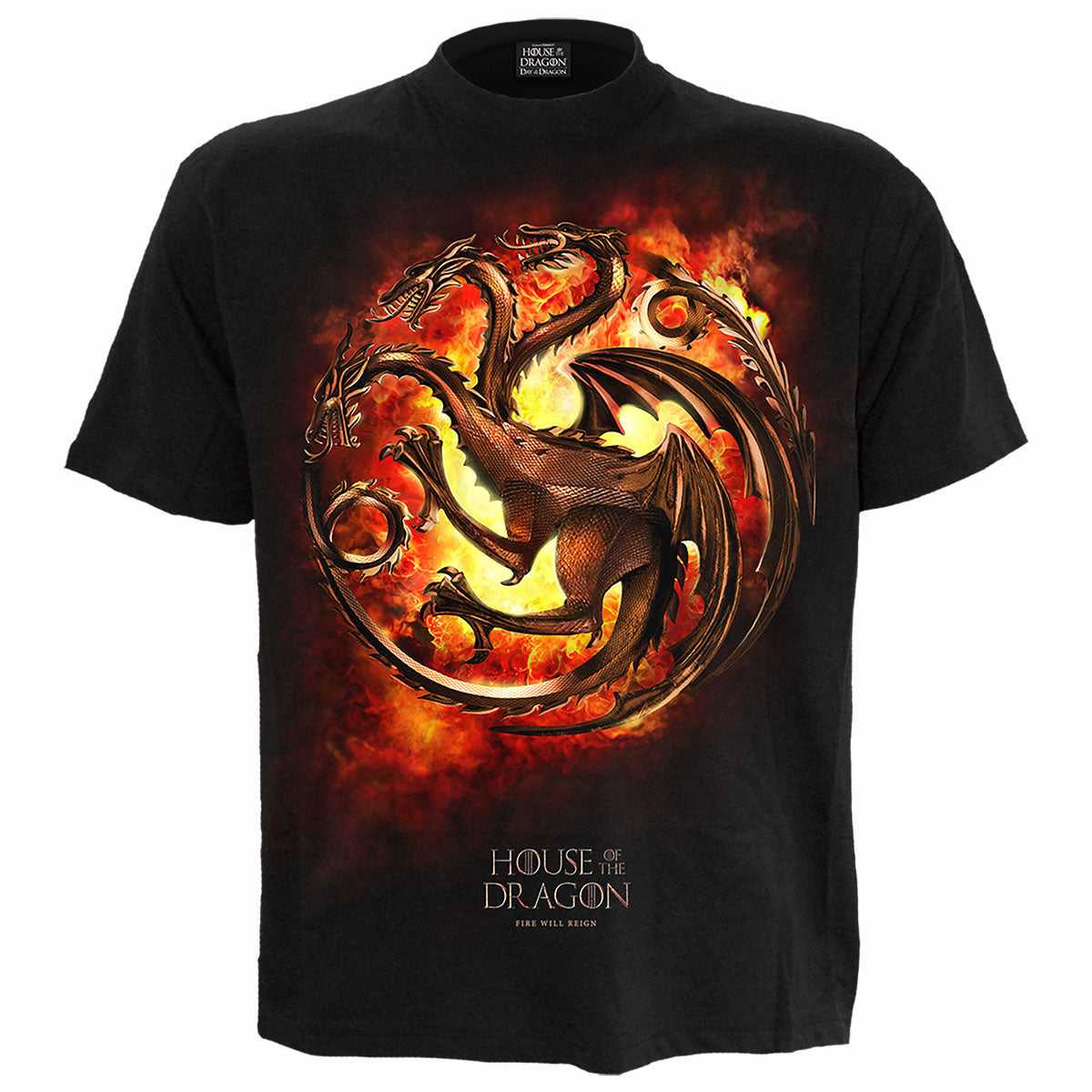 HOD - DRAGON FLAMES - Front Print T-Shirt Black
