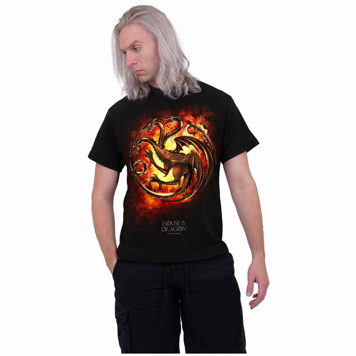 HOD - DRAGON FLAMES - Front Print T-Shirt Black