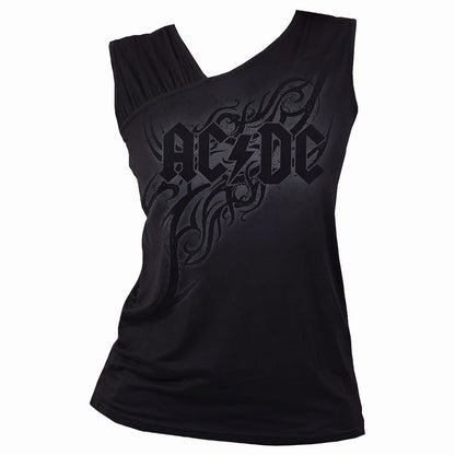AC/DC - TRIBAL - Gathered Shoulder Slant Vest Black