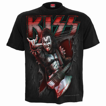 KISS - GENE RIPPED - Front Print T-Shirt Black