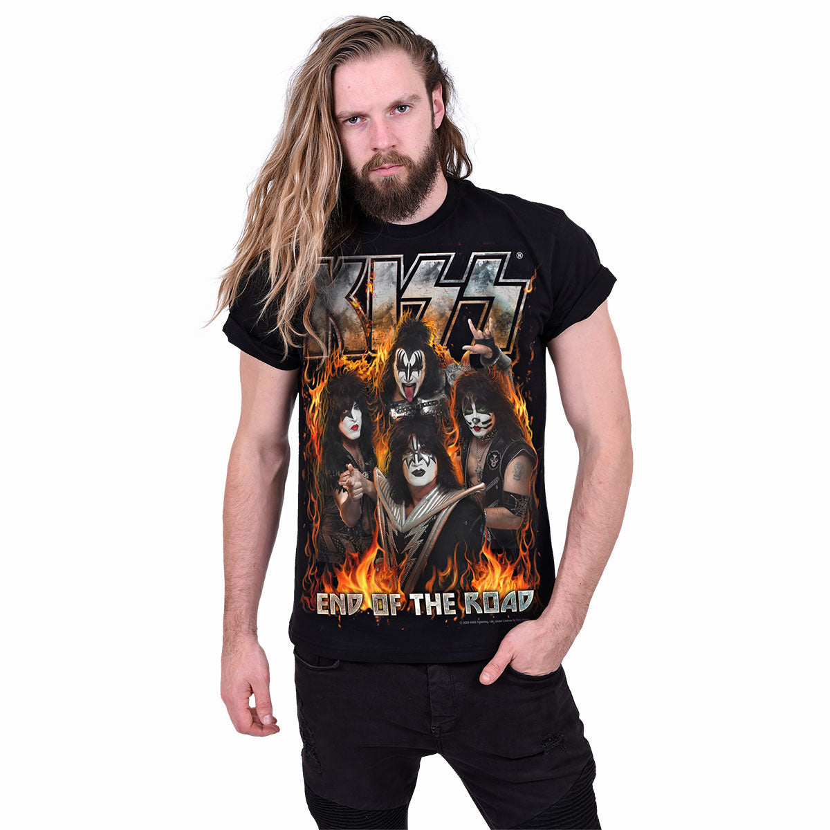 KISS - TOUR FLAMES - Front Print T-Shirt Black