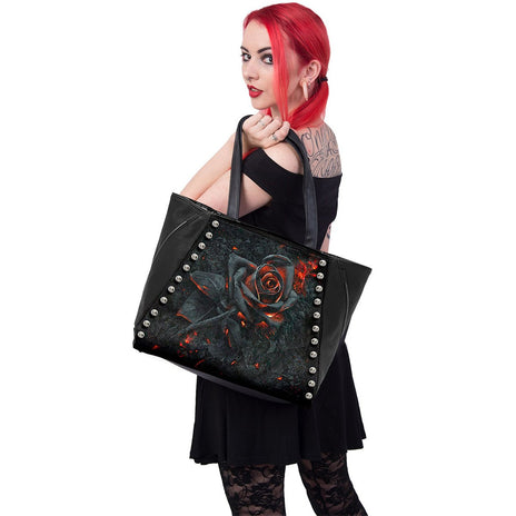 BURNT ROSE - Tote Bag - Hochwertiges PU Leder mit Nieten