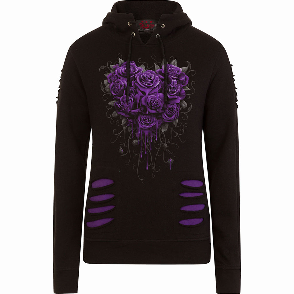 BLEEDING HEART - Large Hood Ripped Hoody Purple-Black