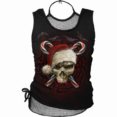 CANDY CANE SANTA 2in1 Neck Tie Mesh Top