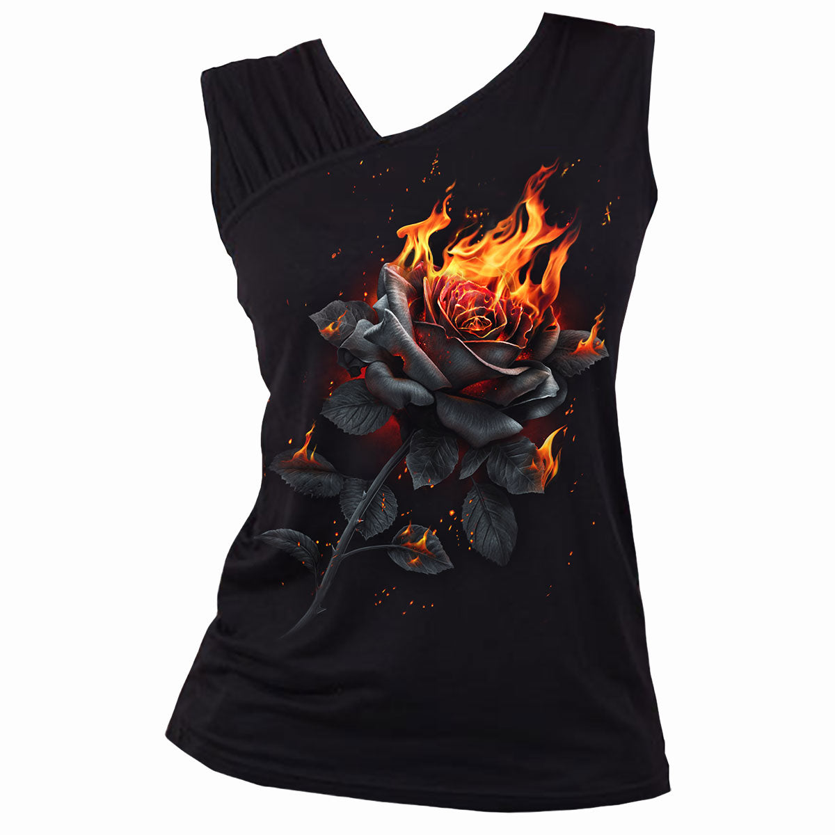 FLAMING ROSE - Gathered Shoulder Slant Vest Black