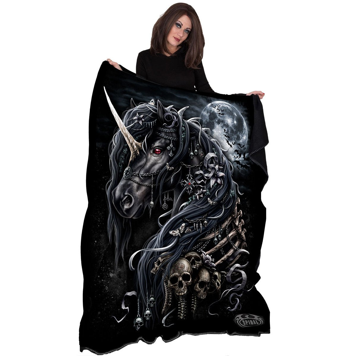 DARK UNICORN - Fleece Blanket with Double Sided Print - Spiral USA