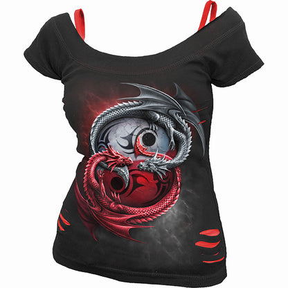INFINITY DRAGONS - 2in1 Red Ripped Top Black