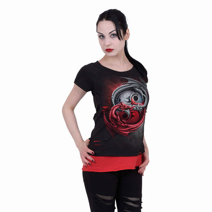 INFINITY DRAGONS - 2in1 Red Ripped Top Noir