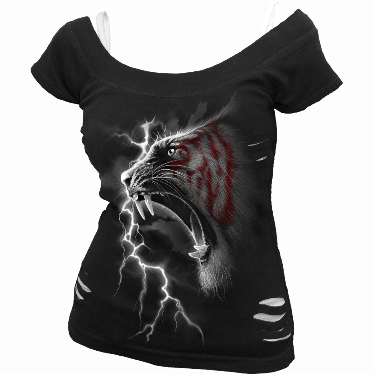 MARK OF THE TIGER - 2in1 White Ripped Top Black