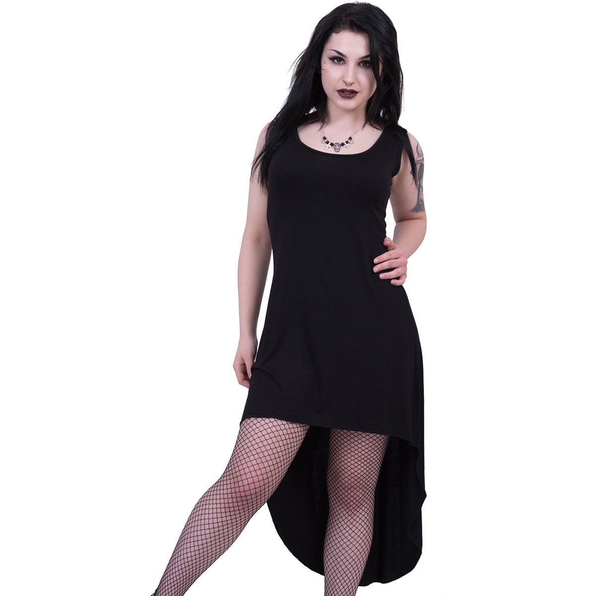 GOTHIC ELEGANCE - Gothic High-Low Hem Dress Black - Spiral USA