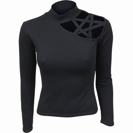 GOTHIC ELEGANCE Pentagram Shoulder Longsleeve Top
