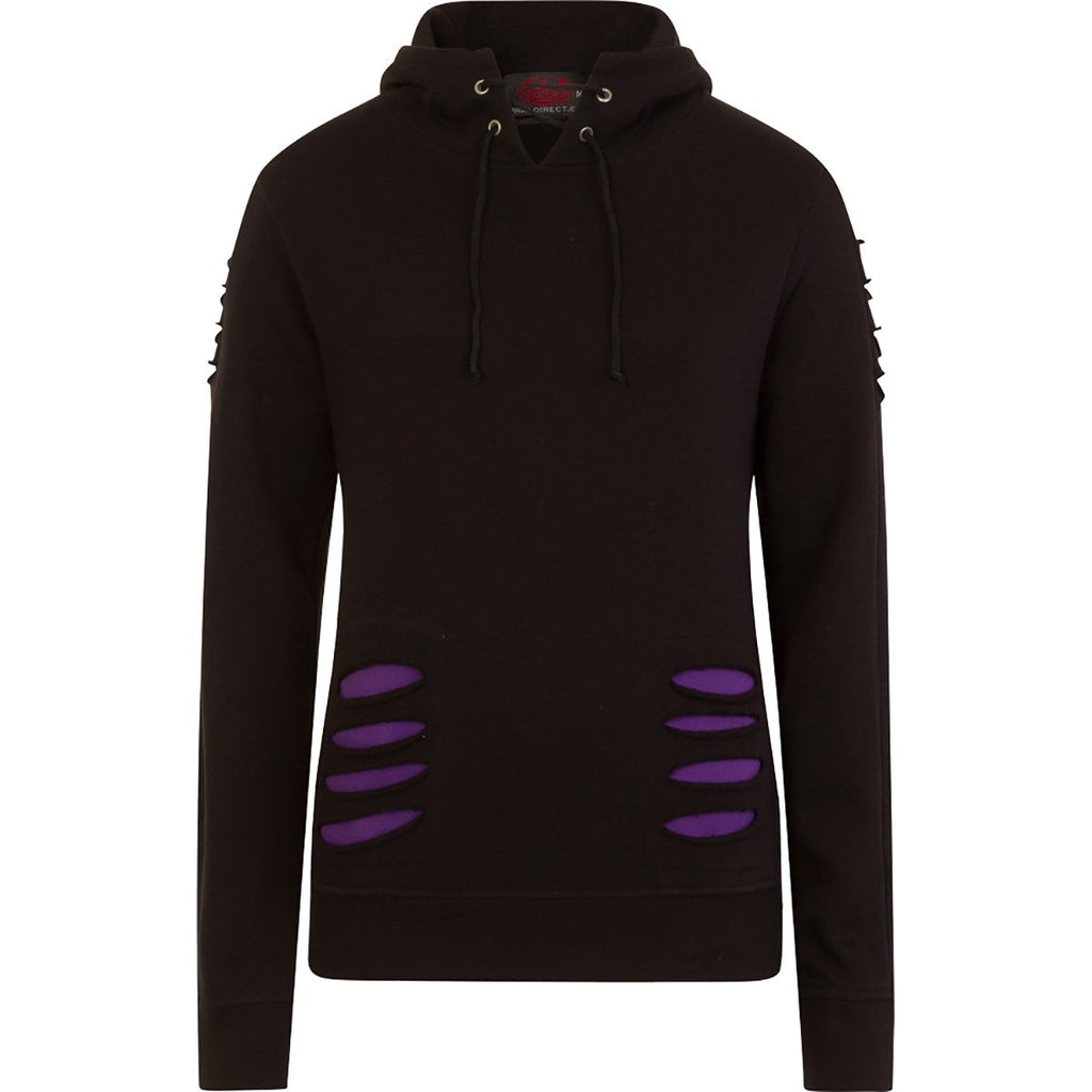 GOTHIC ROCK Large Hood Ripped Hoody Purple