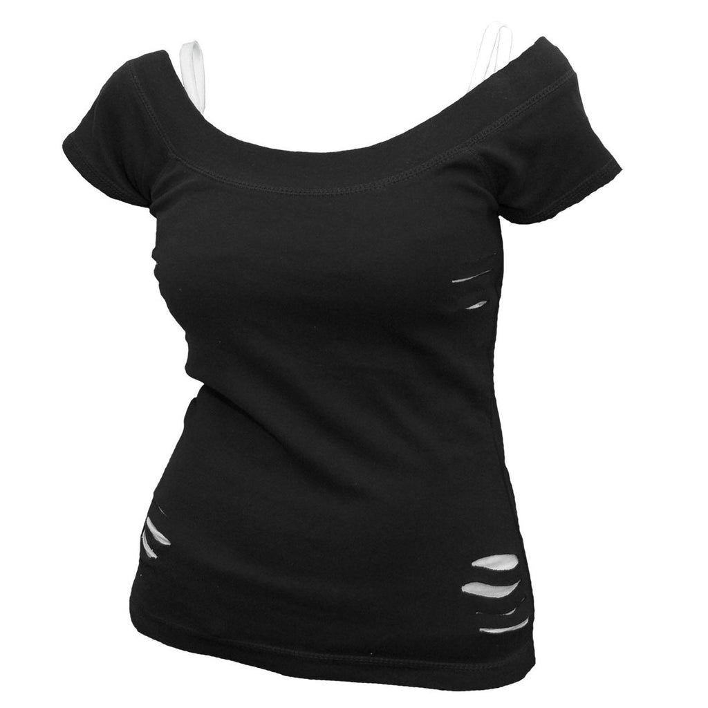 URBAN FASHION 2in1 White Ripped Top