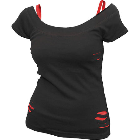URBAN FASHION 2in1 Red Ripped Top