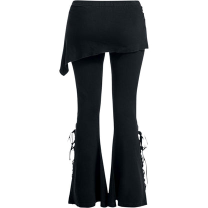 Women 2 In 1 Boot Cut Leggings Pants with Micro Slant Skirt Gothic Punk  Lace Up Bell Bottom Leggings Sports Yoga Pants