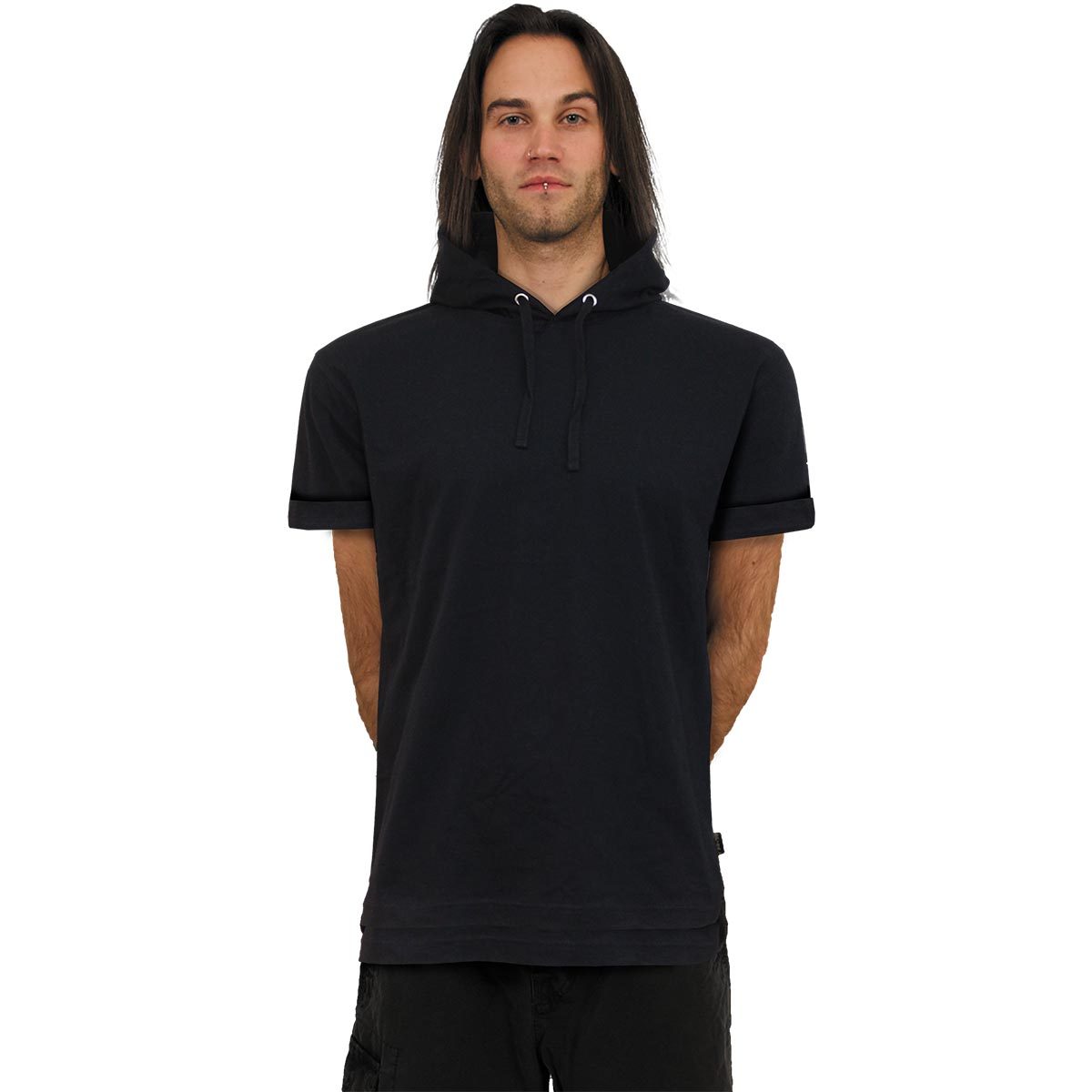 URBAN FASHION - Fine Cotton T-shirt Hoody Black - Spiral USA