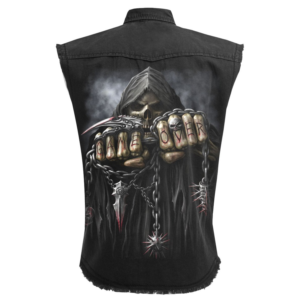 GAME OVER - Sleeveless Stone Washed Worker Black - Spiral USA