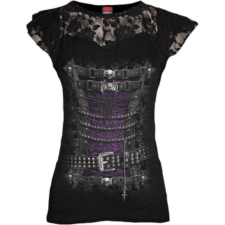 WAISTED CORSET Lace Layered Cap Sleeve Top