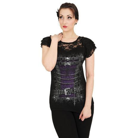 WAISTED CORSET - Lace Layered Cap Sleeve Top Black