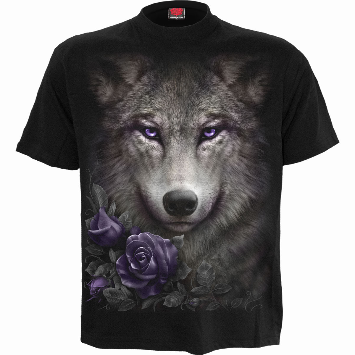 WOLF ROSES - Front Print T-Shirt Black