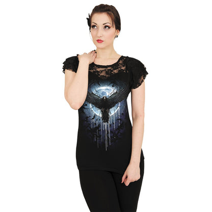 CROW MOON - Lace Layered Cap Sleeve Top Black - Spiral USA
