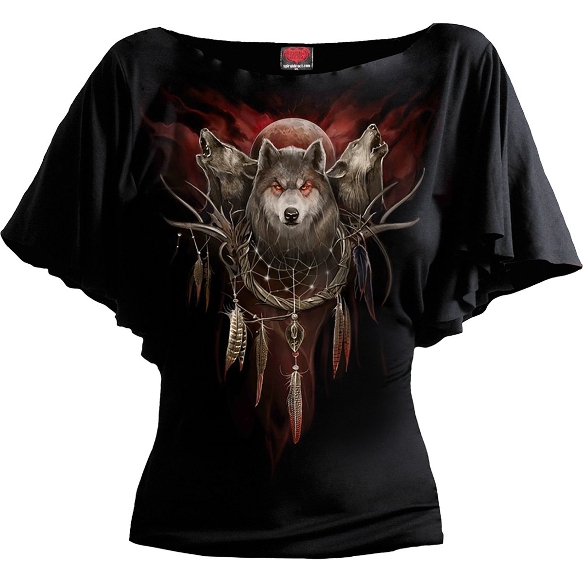 CRY OF THE WOLF - Boat Neck Bat Sleeve Top Black - Spiral USA