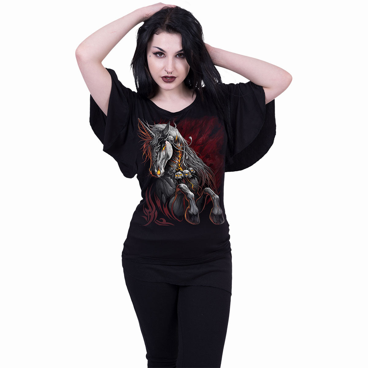 INFERNAL UNICORN - Boat Neck Bat Sleeve Top Schwarz