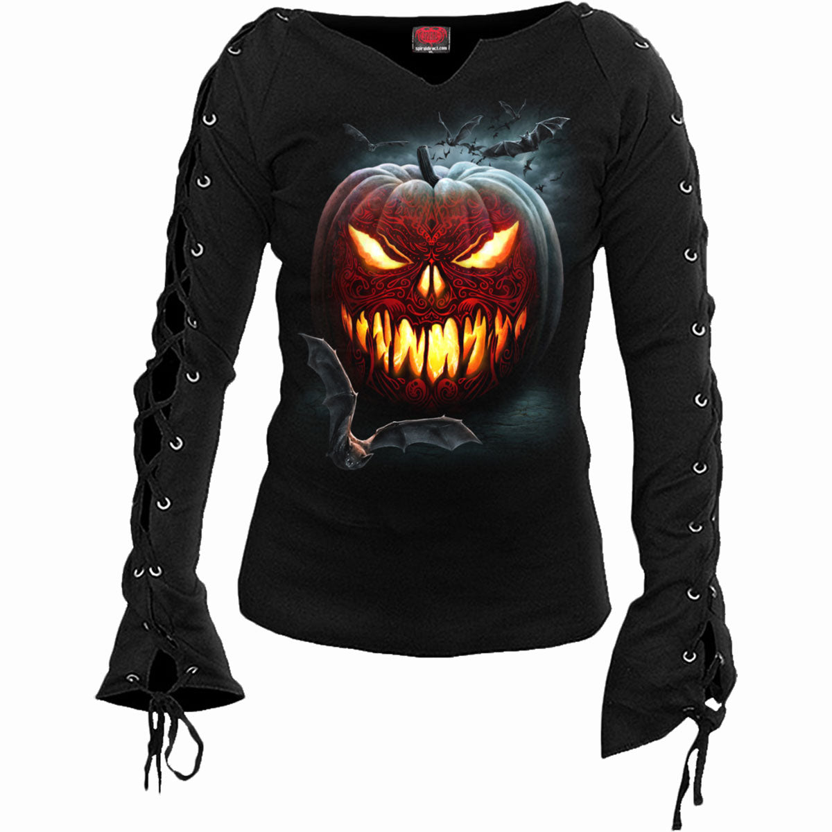 CARVING DEATH - Laceup Sleeve Top Black