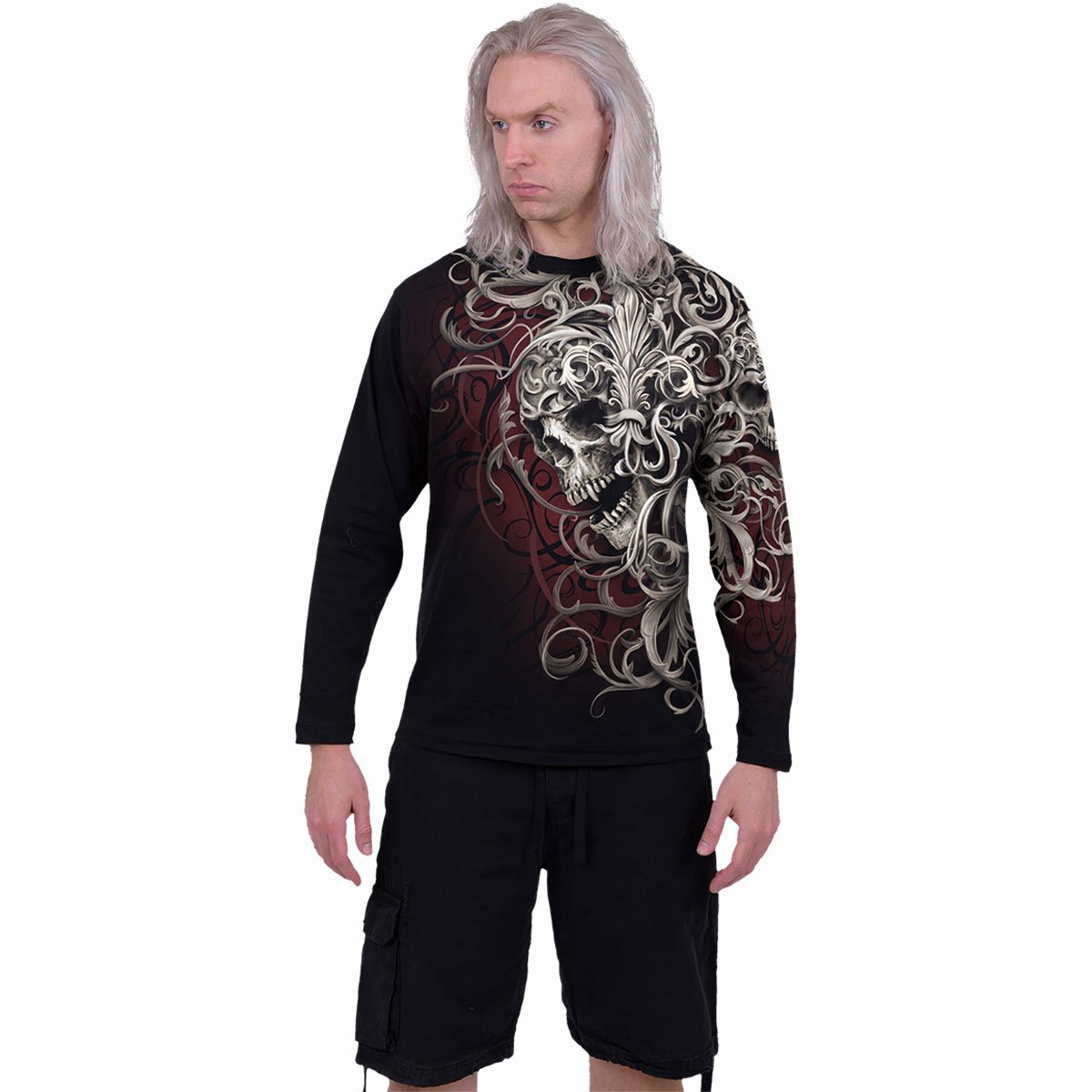 SKULL SHOULDER WRAP - Allover Longsleeve T-Shirt Black - Spiral USA